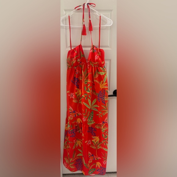 Chelsea & Violet Vibrant Red Tropical  Maxi Dress Size 10 - Picture 2 of 8